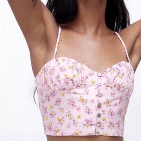 Zara Lavender Floral Linen Blend Crop Top Corset NWT - Picture 2 of 5
